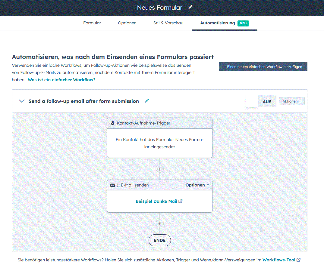 Automatisierungs-Funktionen in HubSpot-Formularen