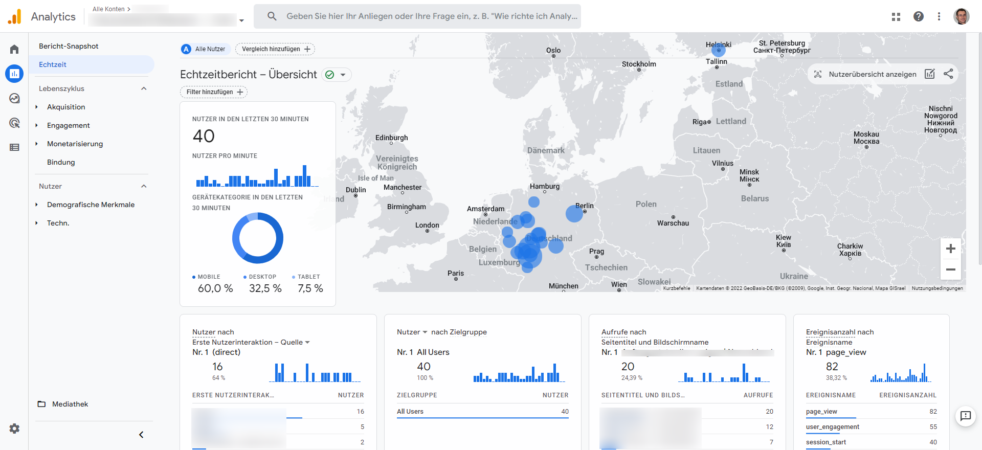 Google Analytics 4 - Echtzeitbericht 