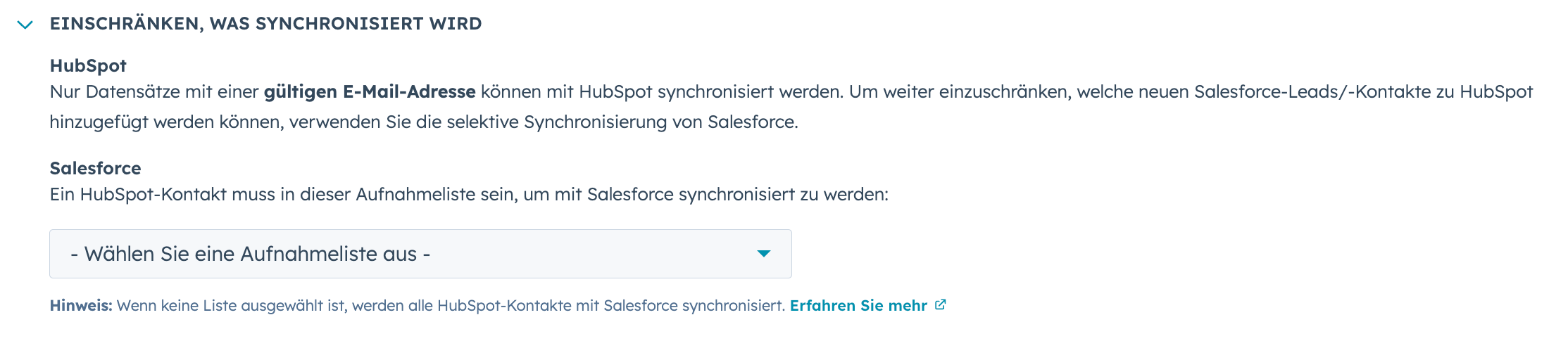 Aufnahmelisten in Salesforce für HubSpot anlegen
