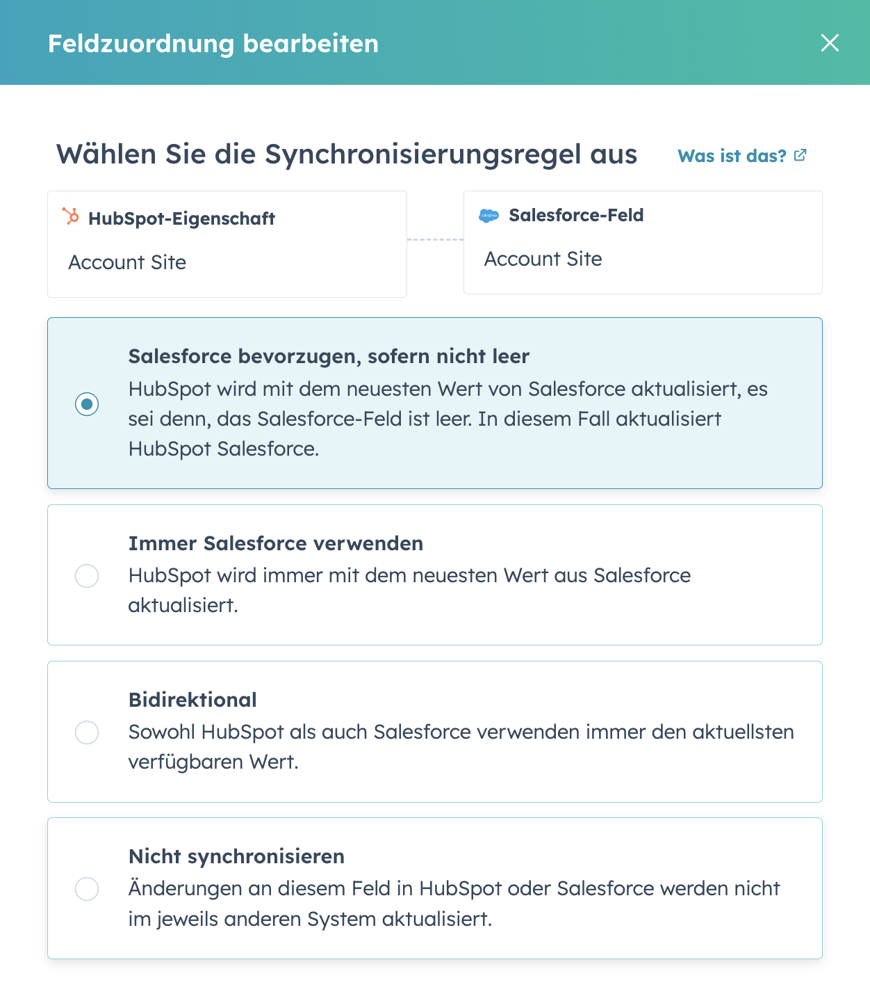 Salesforce-HubSpot Field-Mapping Synchronisierungs-Regeln pro Feld