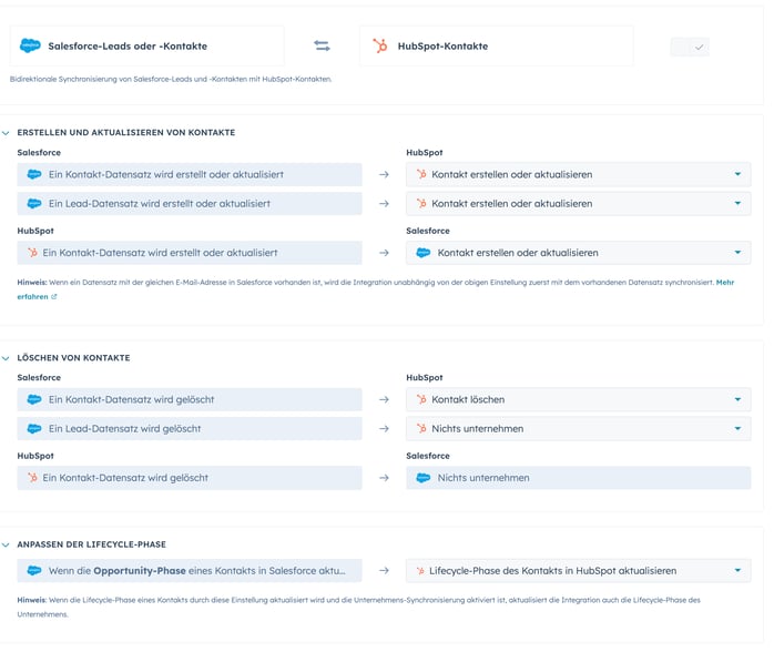 Sync Regeln der Salesforce-HubSpot-Integration