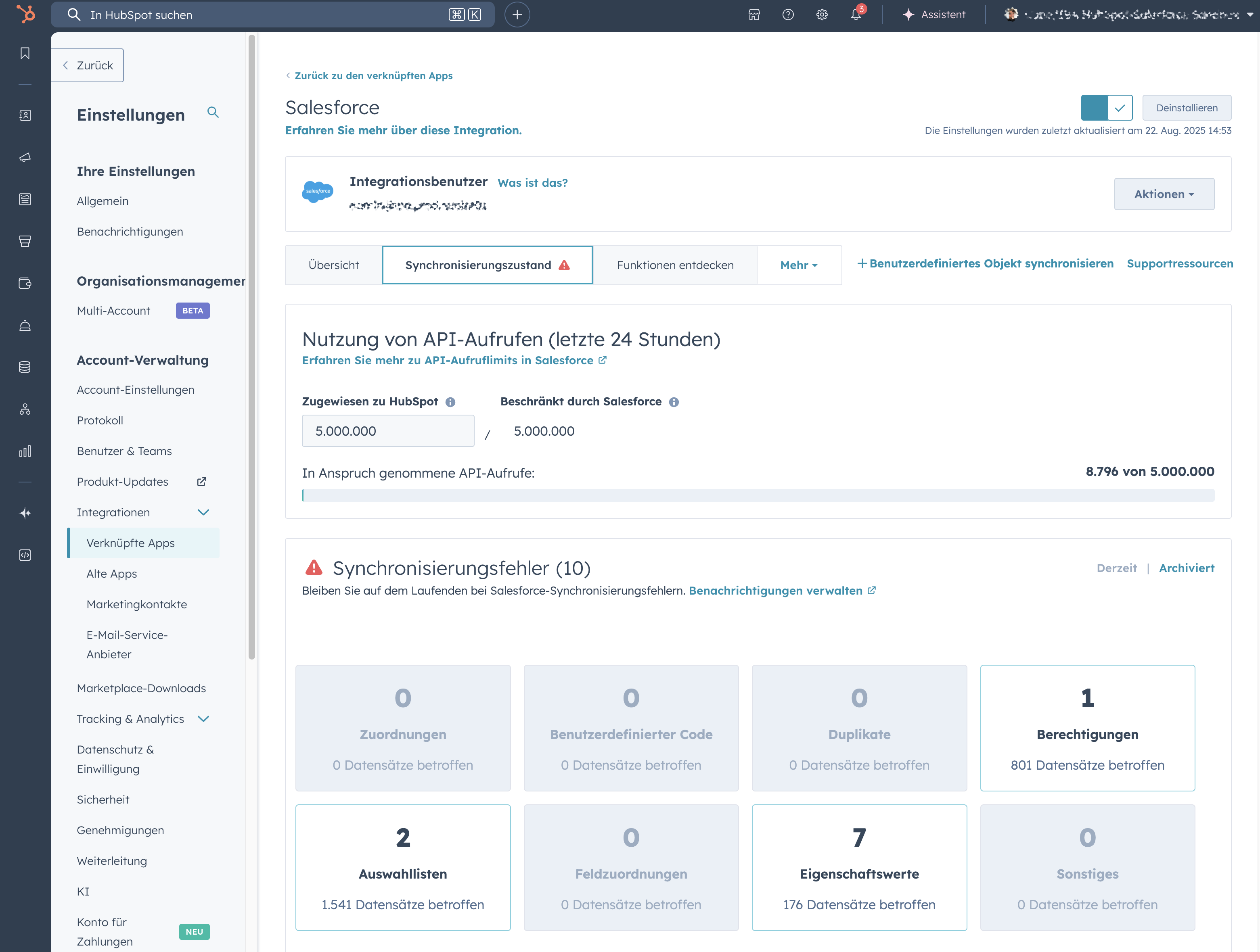 Überwachung der Salesforce-HubSpot-Synchronisierung