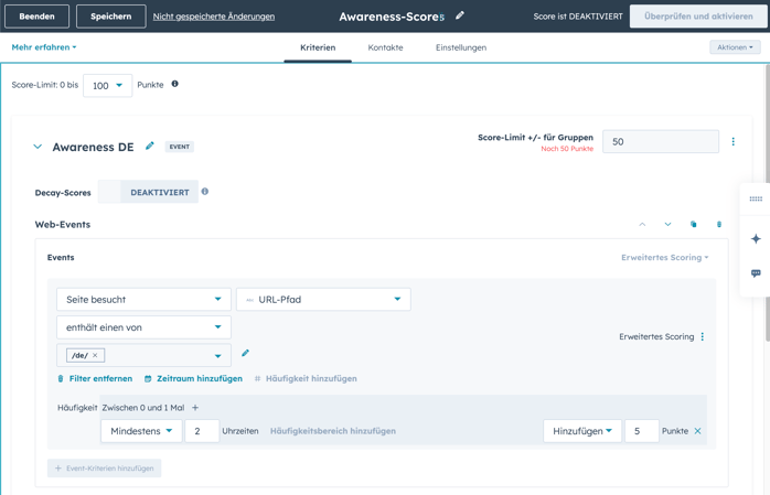 Gruppe Awareness Scores HubSpot