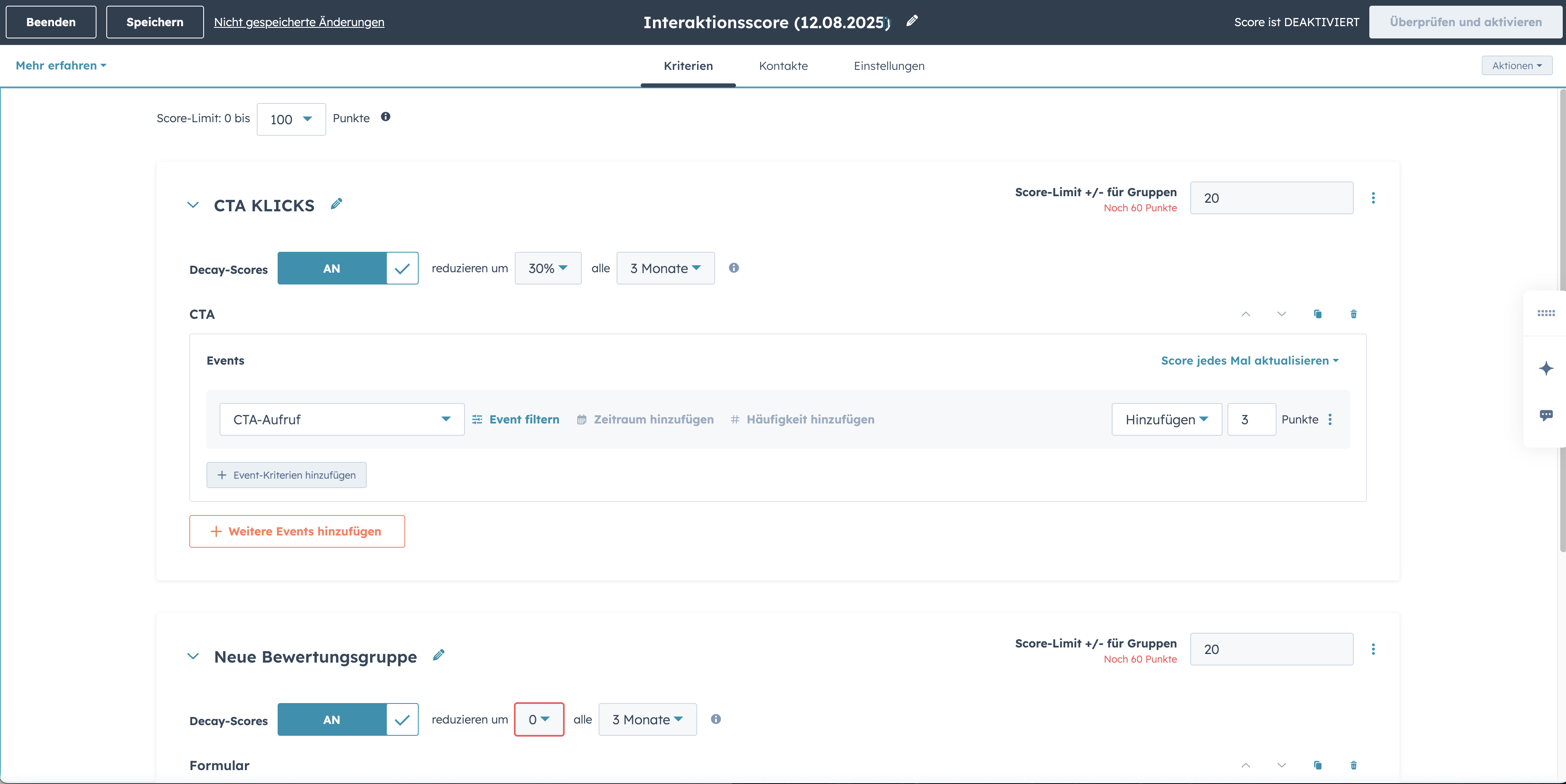 Interaktions-Scores in HubSpot