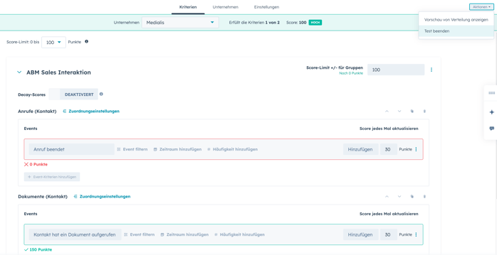 Lead Score Unternehmen testen in HubSpot-1