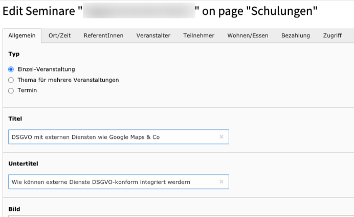 TYPO3 - Seminar Buchung Extension