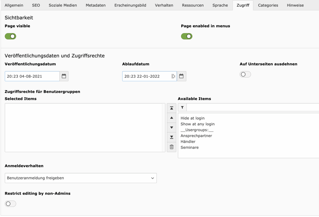 TYPO3 - Seiteneinstellungen