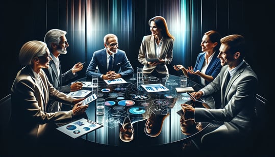 DALL·E 2024-03-20 20.24.33 - A scene capturing a professional meeting between two senior consultants and their clients. The consultants include a man around 45 years old, clean-sh