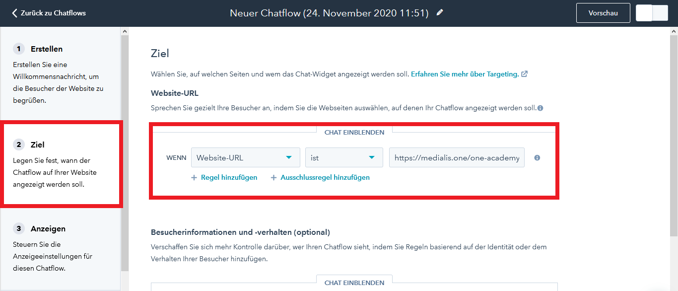 HubSpot Live Chat Chatflow Ziel