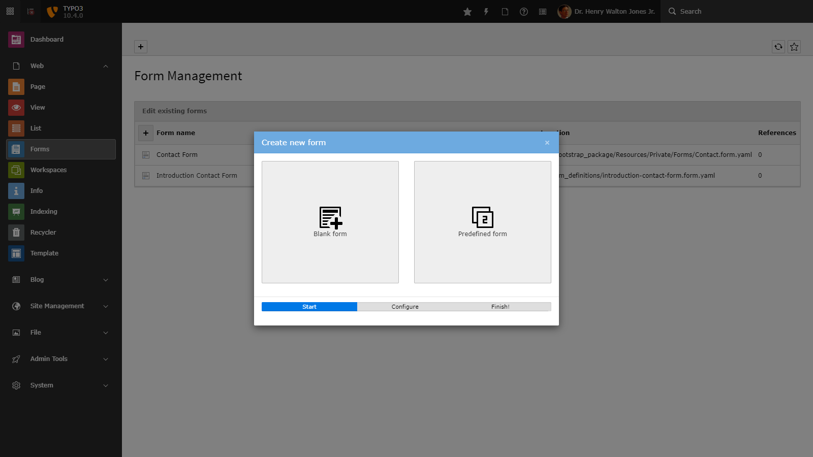 TYPO3 v10 Form Framework Wizard